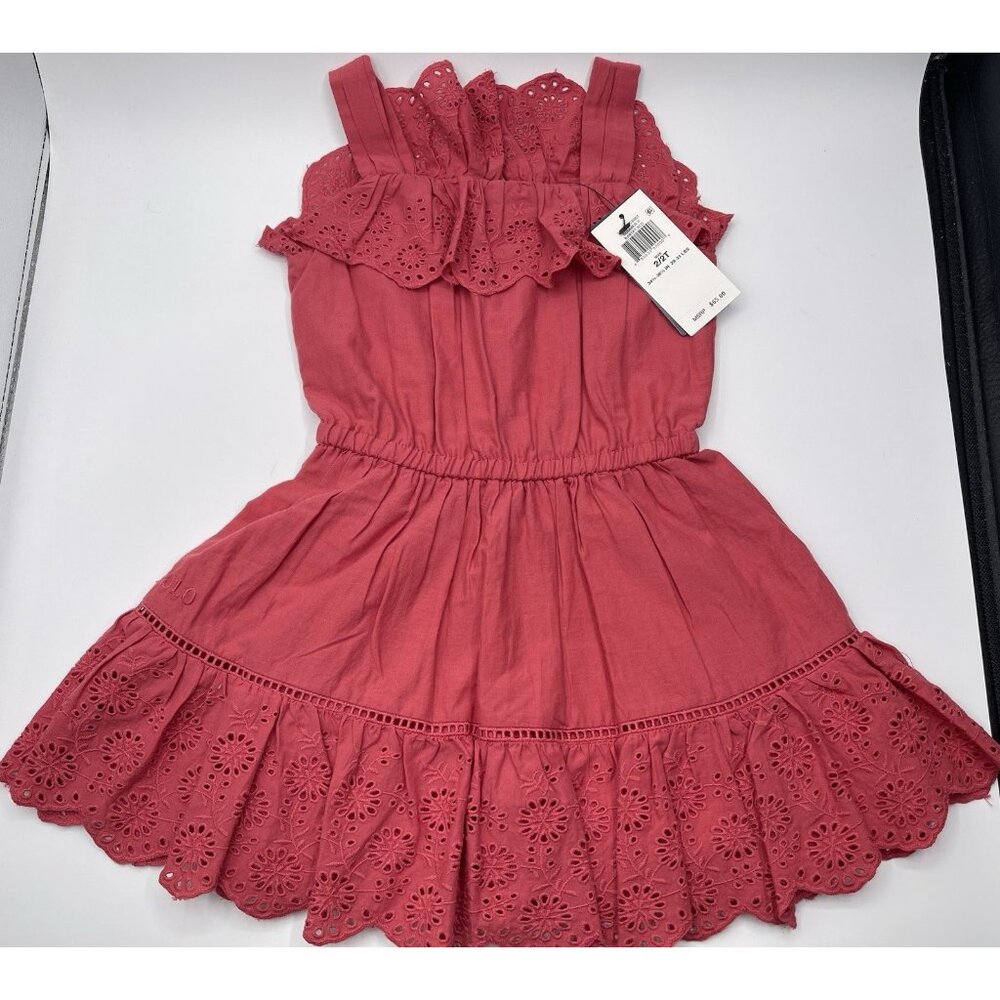 Ralph Lauren Dress Girls Toddlers Size 2T‎ Pink Lace Eyelet Ruffle Sundress